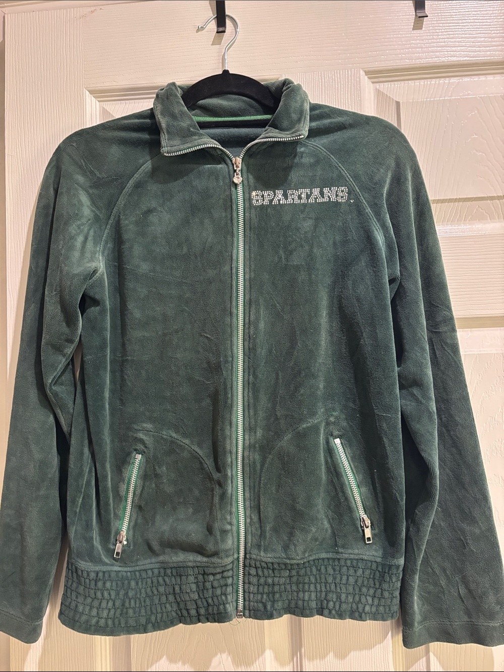 Velour Michigan State Spartans Women's Green Zip-Front Fleece Jacket with Sequin